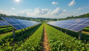 Installation agrivoltaïque avec panneaux solaires sur cultures agricoles en 2025